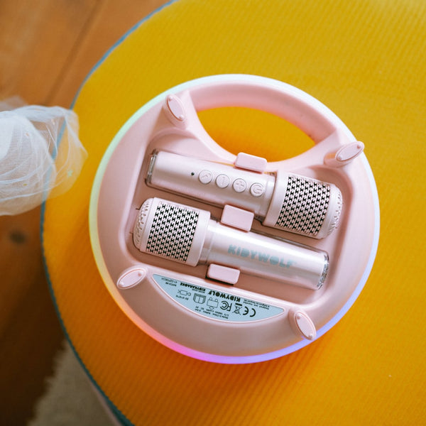 Karaoke Højtaler med 2 Mikrofoner i Pink