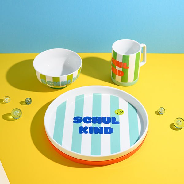 Porzellan - Set Schulkind Streifen, türkis/grün