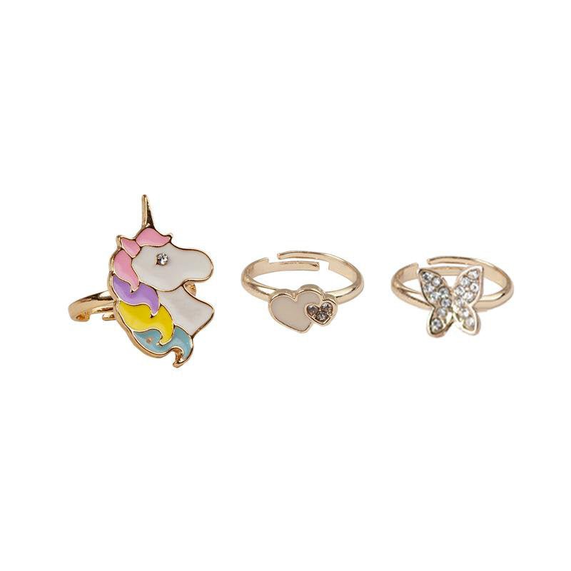 Great Pretenders 3 fingerringe, unicorn/butterfly