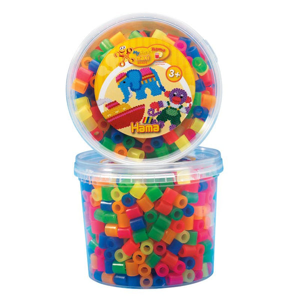 Hama maxi perler i bøtte, 600 stk - neon farver