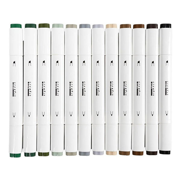 Illustration Marker, 12 stk Naturfarver, Streg 1+8 mm