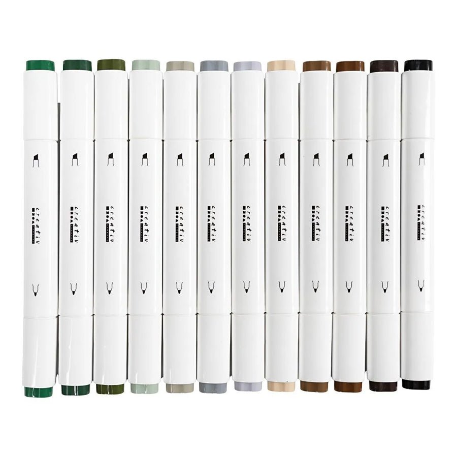 Illustration Marker, 12 stk Naturfarver, Streg 1+8 mm