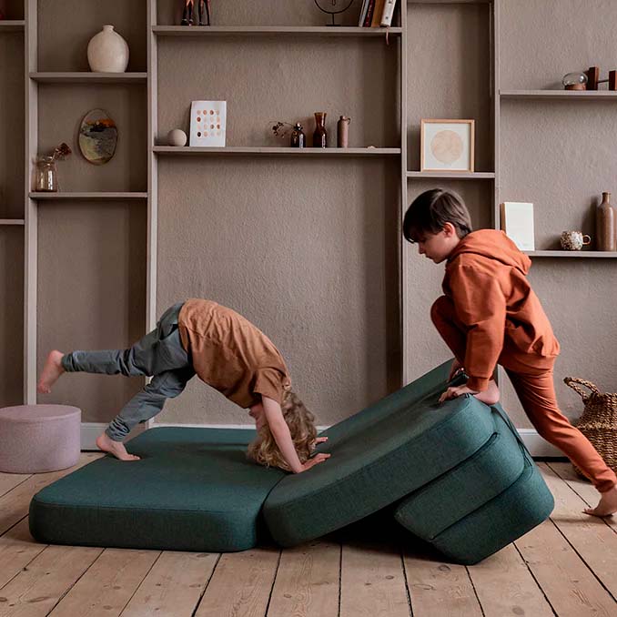 by KlipKlap 3 Fold sofa XL soft, dyb grøn med lys grøn knap