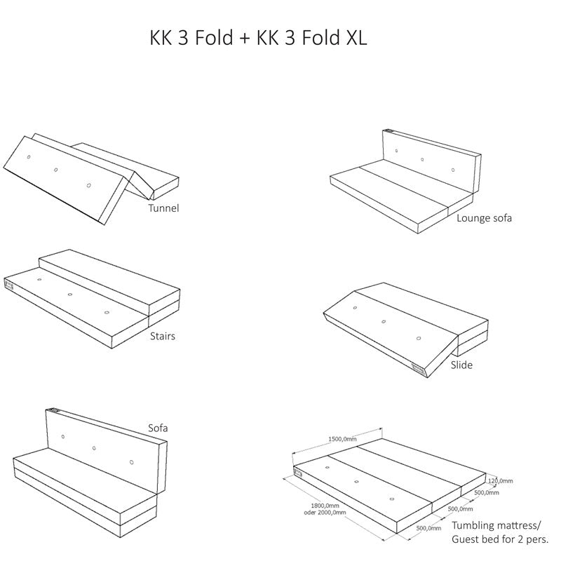 by KlipKlap 3 - fold madras, 180 cm brun med sand knapper