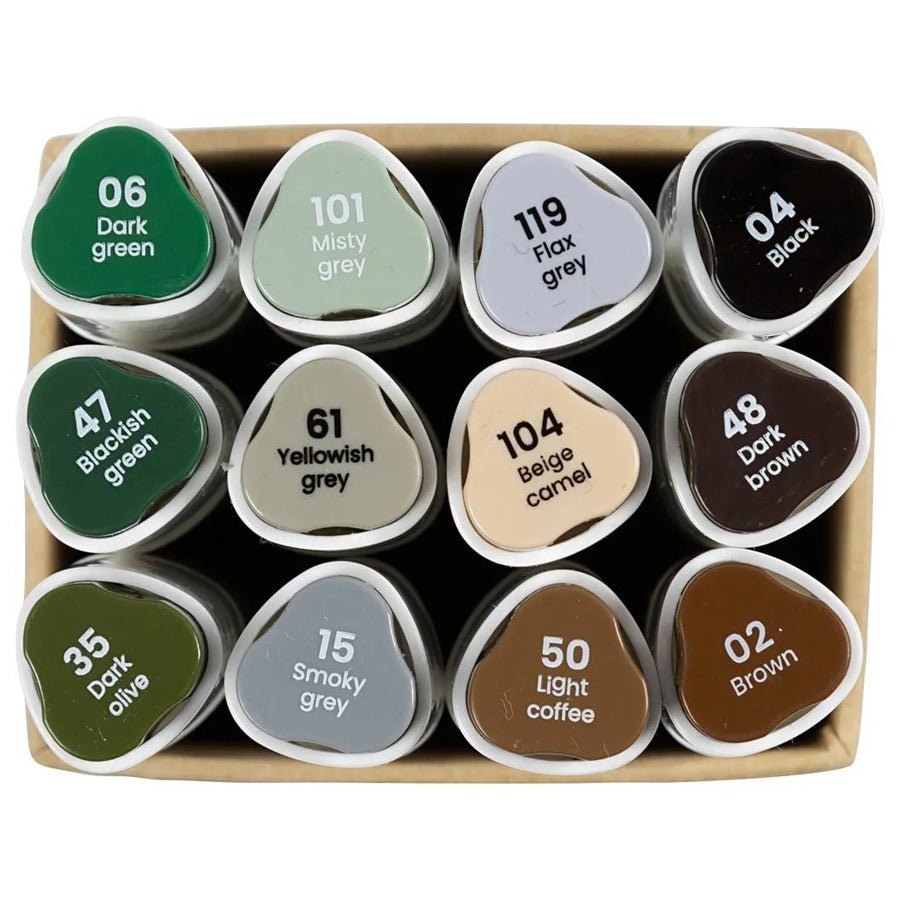 Illustration Marker, 12 stk Naturfarver, Streg 1+8 mm