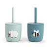 2-er-Pack Silikonbecher mit Strohhalm Tiny Farm blau