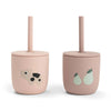 2er-Pack - Silikonbecher mit Strohhalm in Tiny Farm Powder