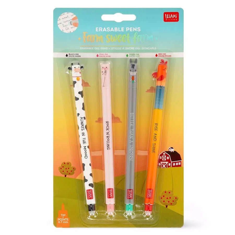 Legami Erasable Gelpen, 4 - pak - Farm Sweet Farm