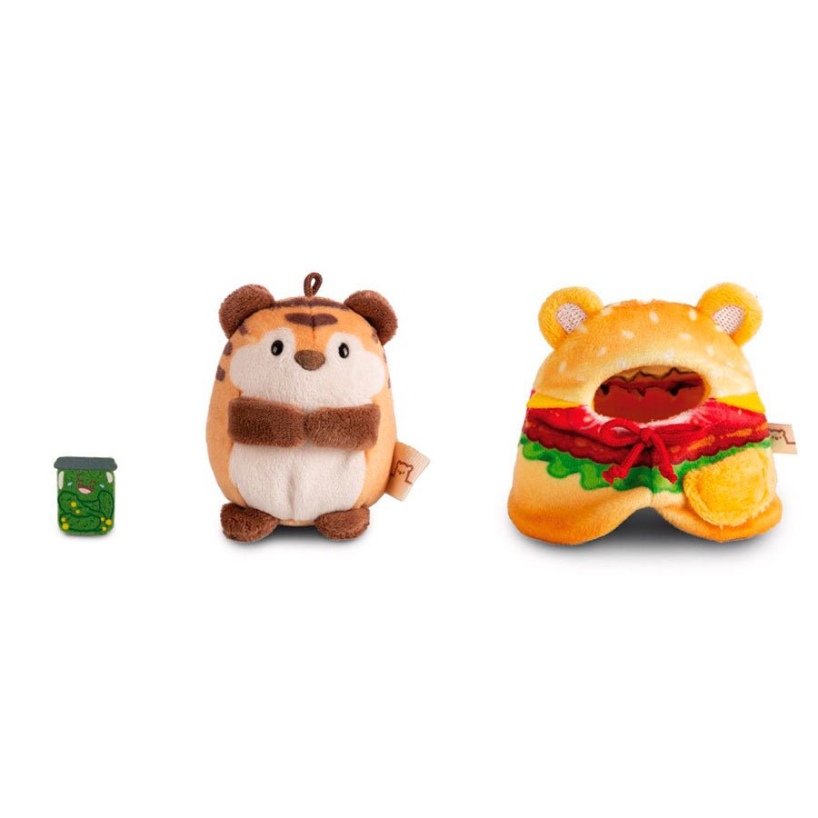 Tigeren Tiggy i Kostume med Sylteagurk og Hamburger (8 cm)