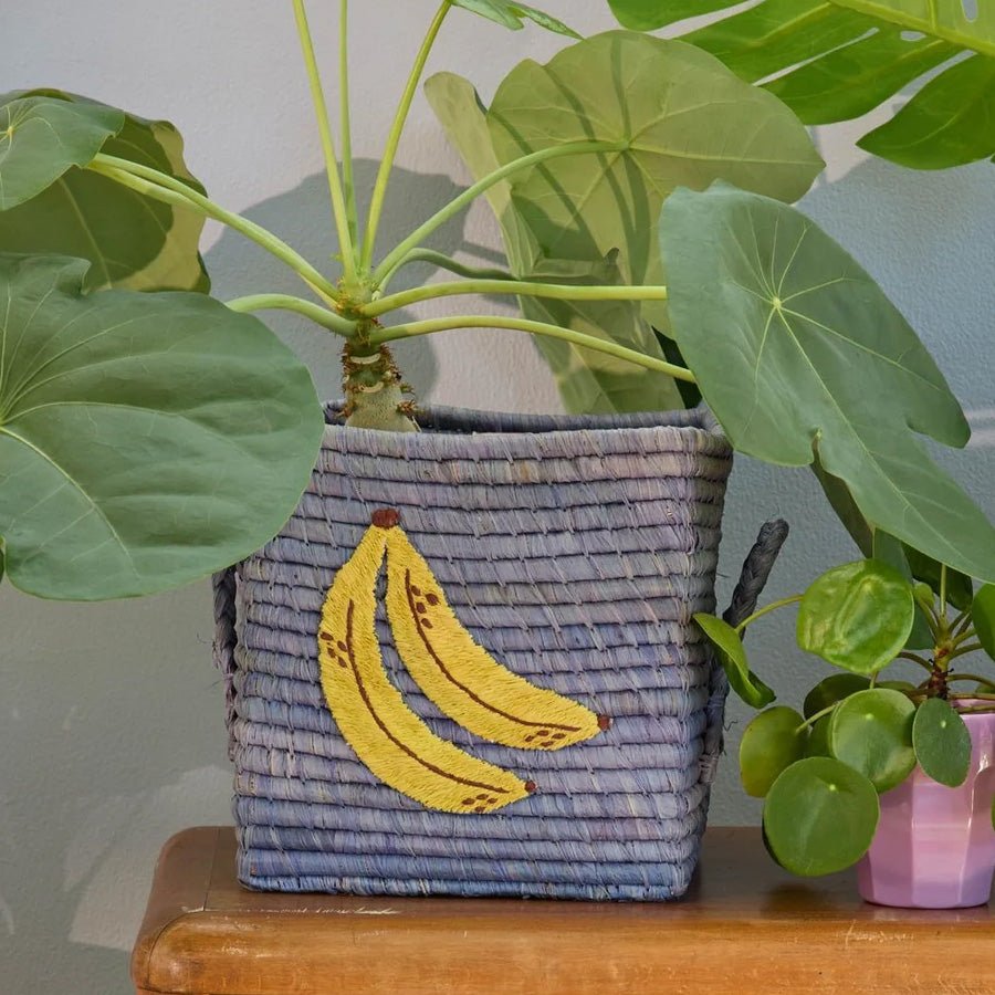 Rice Opbevaringskurv Med Big Banana Broderi Og Håndtag - Small
