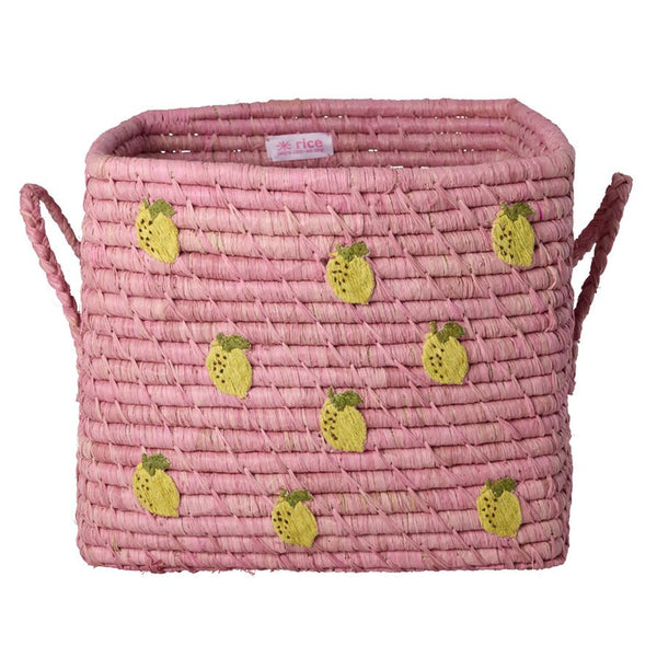 Rice Opbevaringskurv Med Lemons All Over Broderi Og Håndtag - Small
