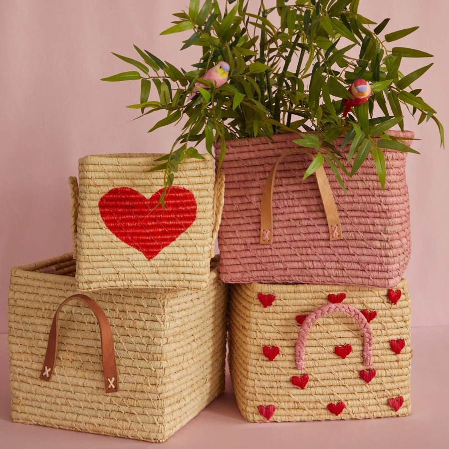 Rice opbevaringskurv, hjerter - 30 x 30 cm