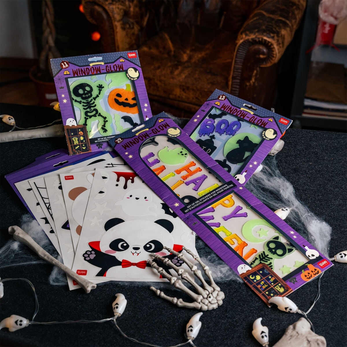 Selvlysende Halloween Gel Stickers med Skelet